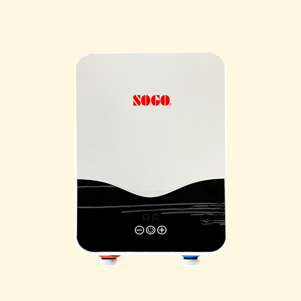 White and black appliance with Sogo logo on a beige background